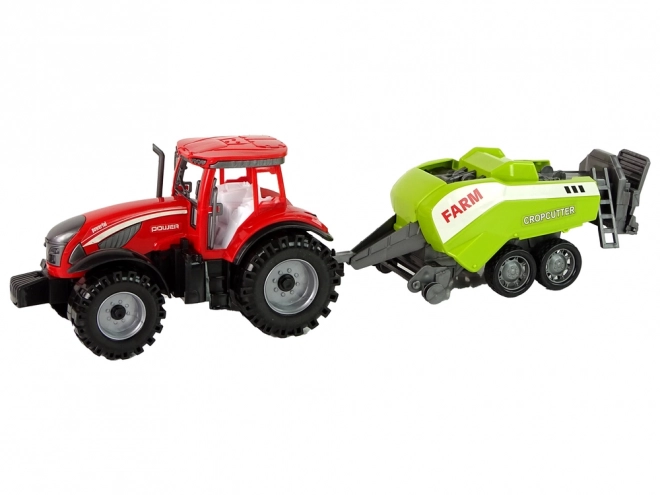 Red Farm Tractor with Green Seeder