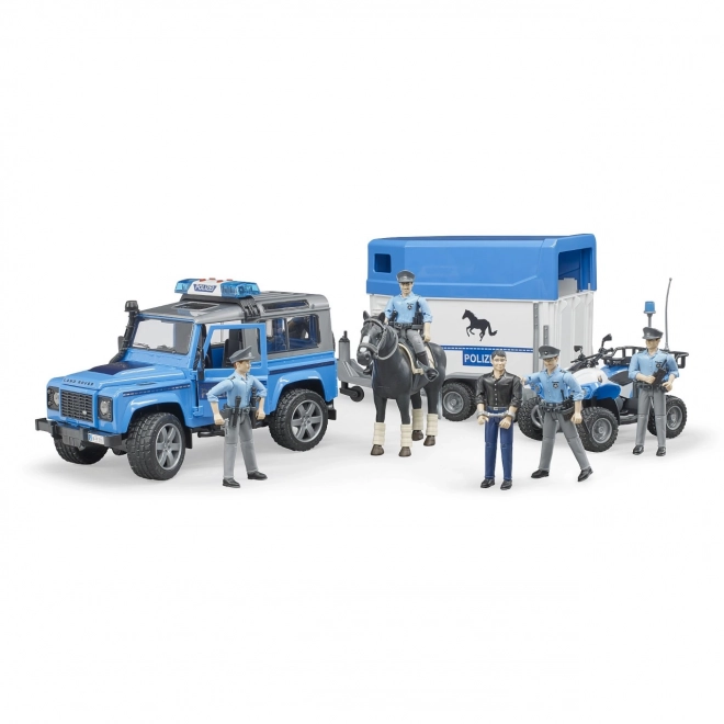 Bruder Police Land Rover with Horse Trailer and Policeman