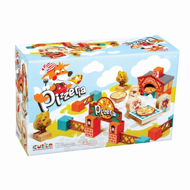 Cubika Pizzeria Wooden Building Set with Cardboard Accessories