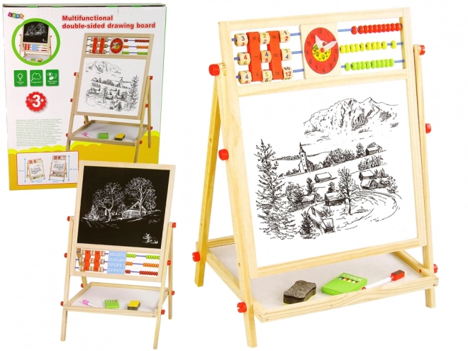 Two-Sided Wooden Educational Board with Abacus and Marker