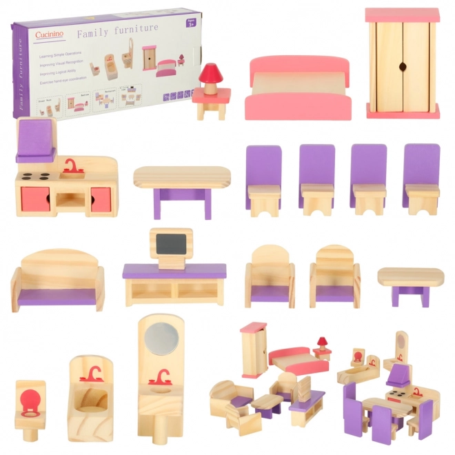 Wooden Dollhouse Furniture Set in Purple