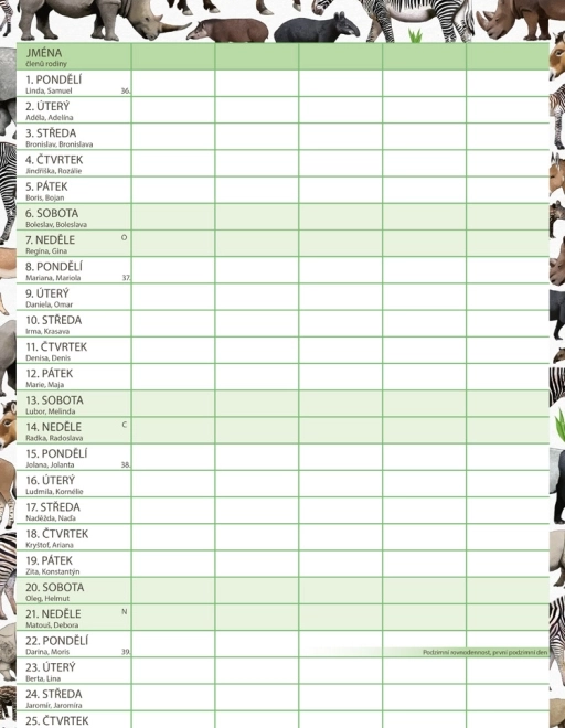 Family Planning Calendar Animalium 2026