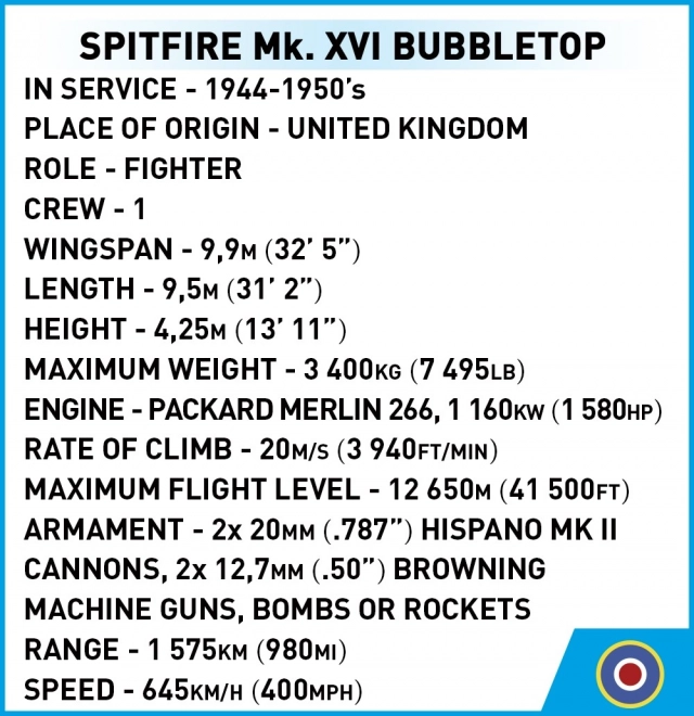 Spitfire Mk. XVI Bubbletop Construction Blocks Set