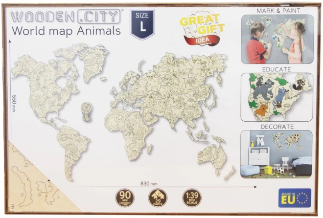 Wooden Animal World Map 3D