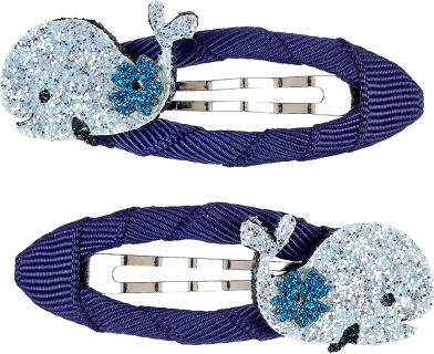 Hair clips with glittering whale - 2 pcs
