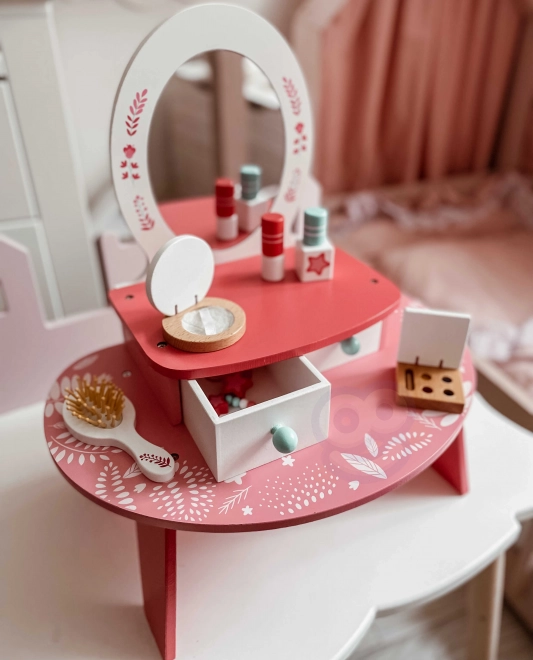 Růžová dřevěná toaletka s zrcadlem Tooky Toy