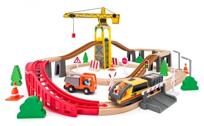 Wooden Construction Site Train Set with Crane