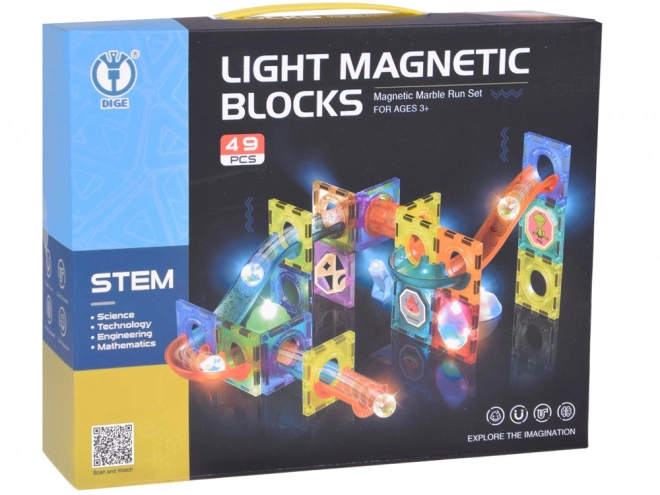 3D Magnetic Building Blocks Set with Illuminated Marble Track for Kids