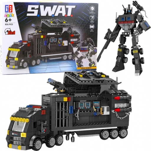 Jeu de construction 8‑en‑1 SWAT – véhicules de police et robot, 826 pièces
