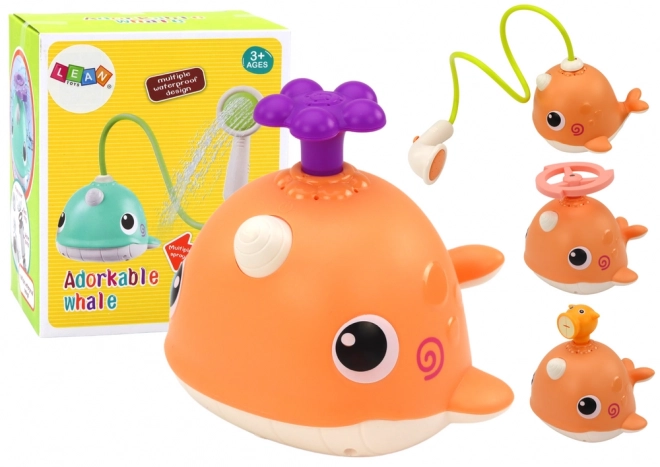 Whale Bath Toy with 3 Attachments Orange