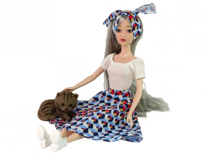 Emily Doll with Gray Hair and Cat on a Swing