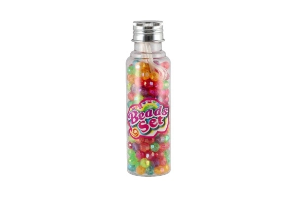 Bead Set With String - Colorful Plastic Beads in Plastic Jar