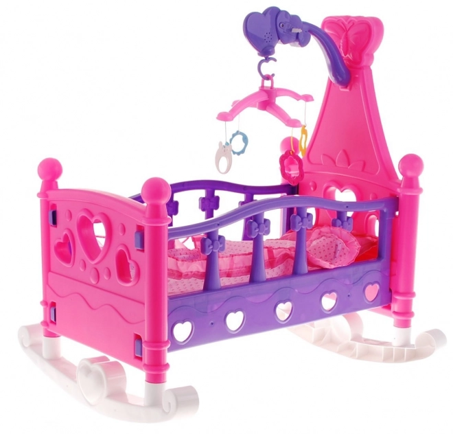 Doll Bed Cradle 2-in-1 with Mobile and Bedding