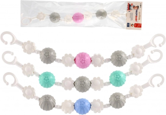 Rattling stroller barrier with flowers and beads