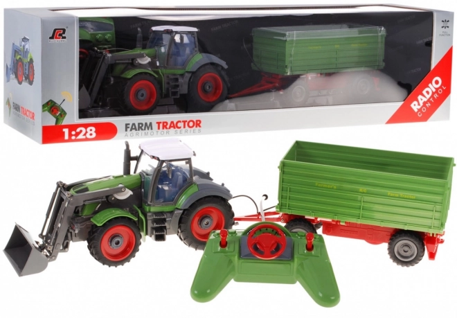 Remote Control Green Tractor with Trailer and Backhoe for Kids 3+