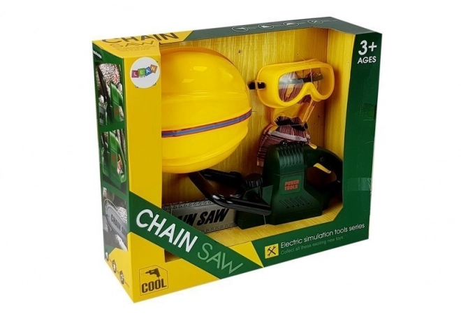 Children's Battery Operated Tool Set with Chainsaw, Helmet, Gloves, and Safety Glasses