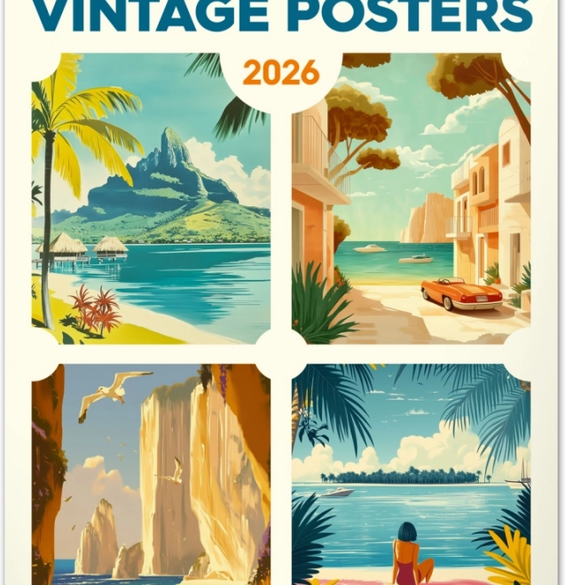 Zidni kalendar Vintage plakati Tropski rajevi 2026