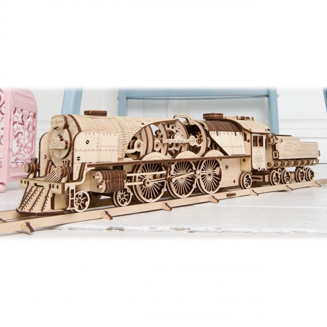 Ugears 3D Wooden Mechanical Puzzle Steam Locomotive V-Express 4-6-2 with Tender