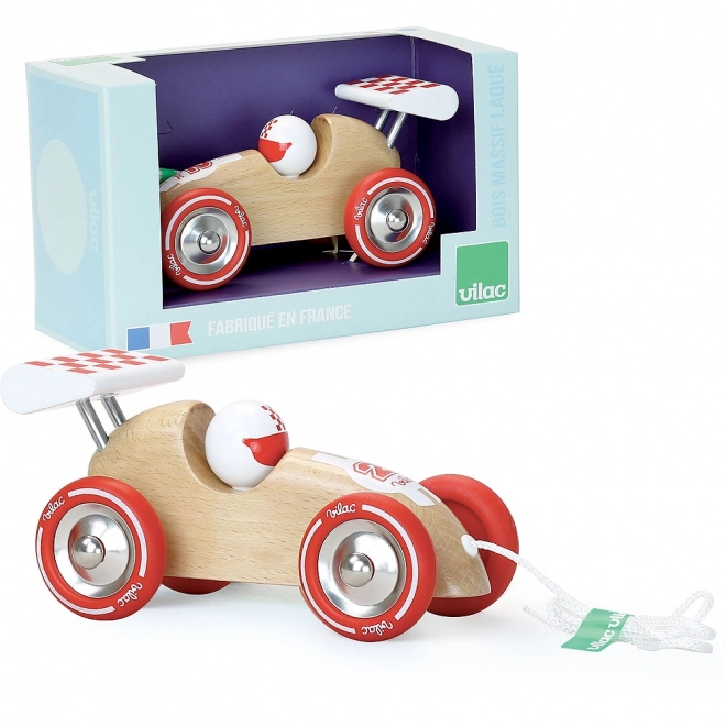 Vilac pull-along racing car with red fin