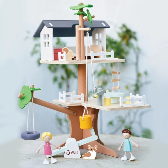 Casa sull'albero con accessori in legno 31 pezzi