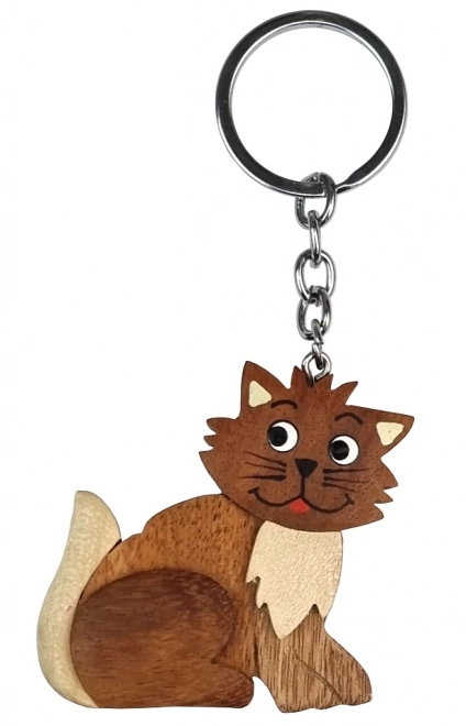 Wooden Cat Keychain