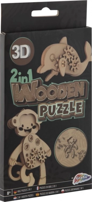 Grafix Wooden 3D Puzzle Monkey and Dolphin