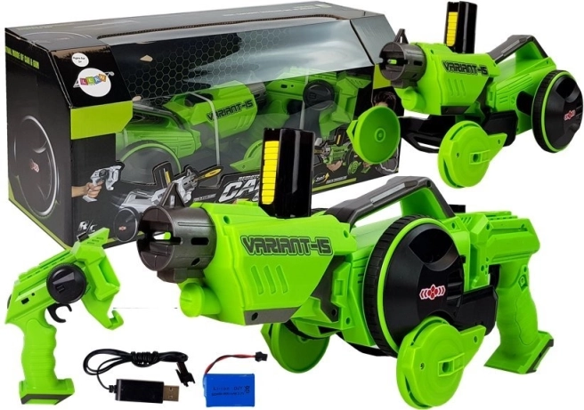 Green 2-in-1 RC blaster and car with foam discs