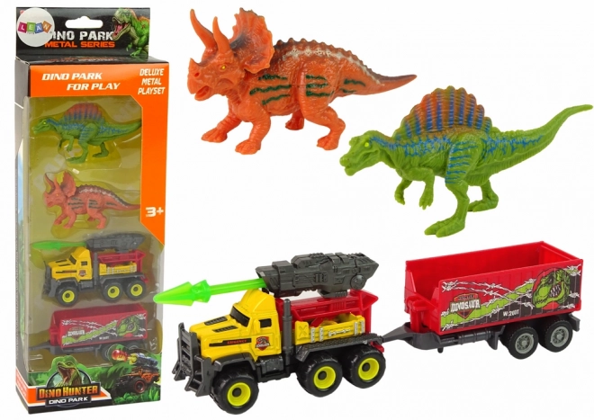 Dinosaur Adventure Car Set with Rocket and Trailer - Yellow