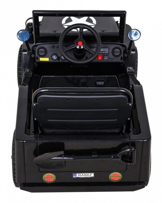 Retro military car for kids black + 4x4 drive + remote control + 2 luggage racks + slow start + MP3 LED
