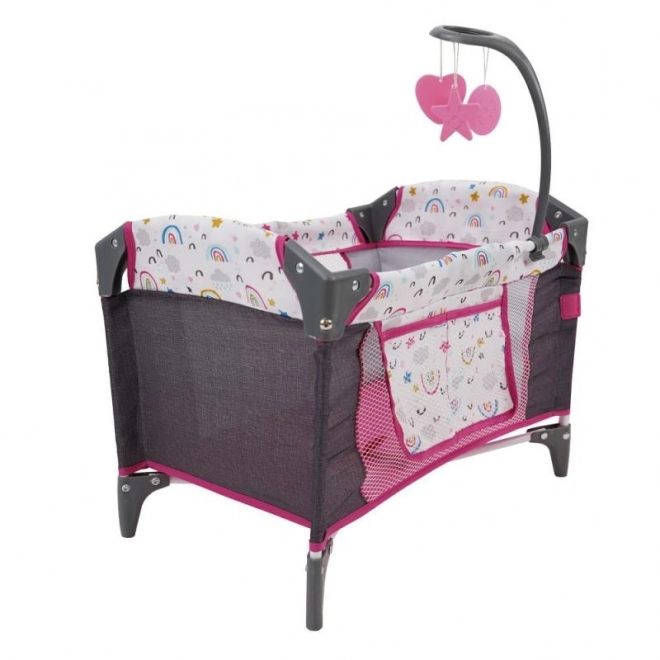 Travel Cot with Carousel for Dolls - Rainbow