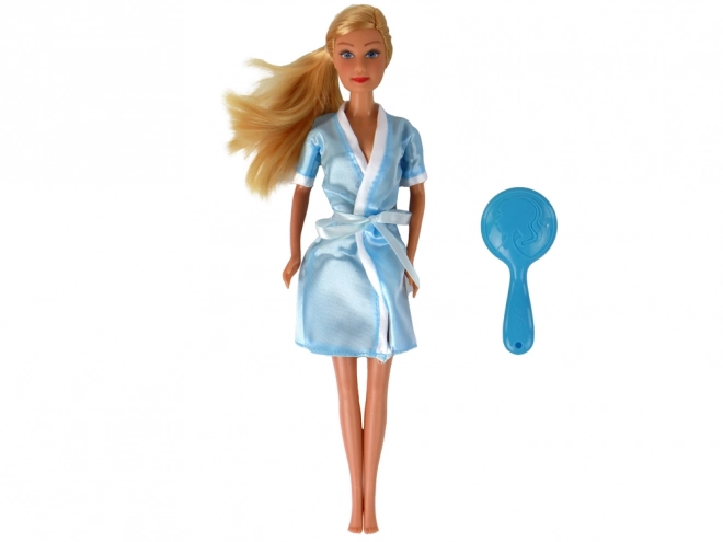 Doll with Long Blond Hair and Blue Dressing Gown