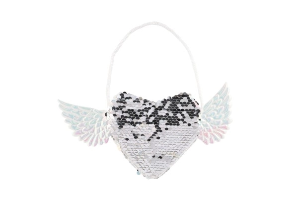 Heart-Shaped Sequin Flip Bag with Wings