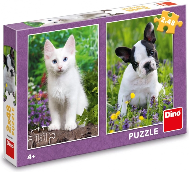 Dino Puzzle French Bulldog and Kitten 2x48 Pieces