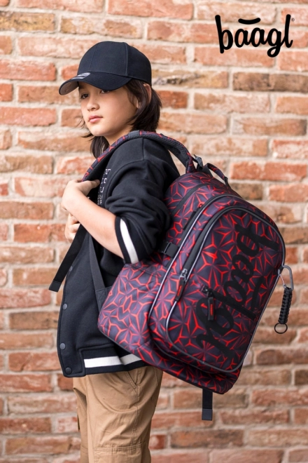 Baagl School Backpack Core Red Polygon