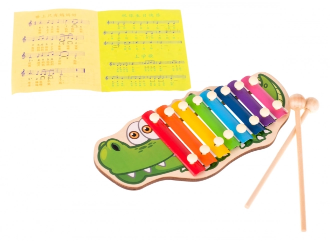 Colorful Wooden Crocodile Xylophone for Children