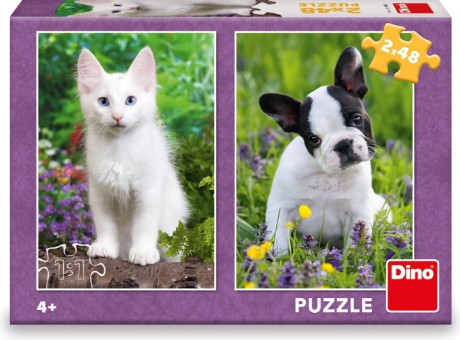 Dino Puzzle French Bulldog and Kitten 2x48 Pieces