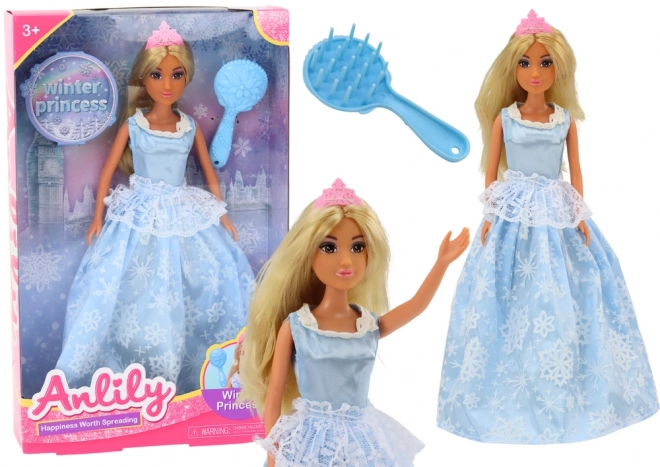 Anlily Ice Queen Doll with Blue Dress and Brush