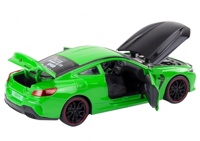 Green Metal Sports Car with Friction Drive and Opening Parts