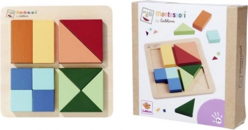 Montessori square wooden puzzle – geometric board with 4 squares