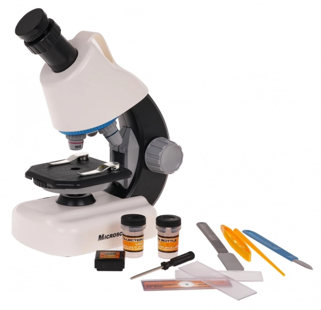 White Microscope with Test Tubes and Accessories