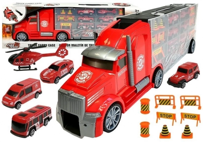 Fire Truck Sorter Suitcase with Cars and Helicopter