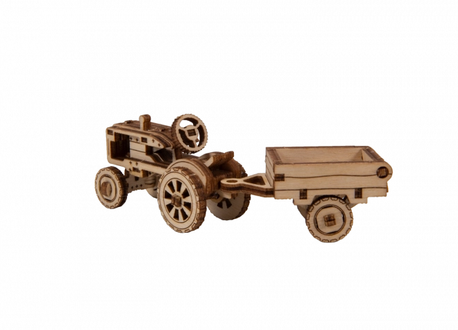 Wooden 3d model tractor with trailer