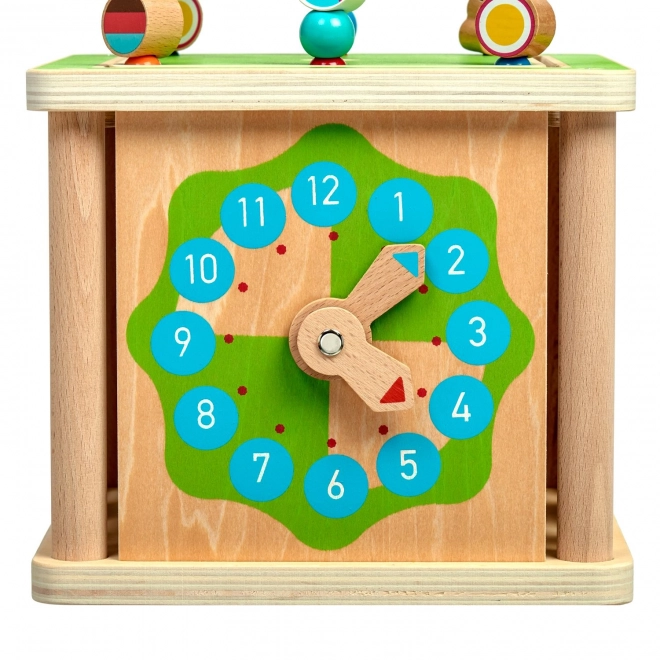 Wooden Activity Cube 5-in-1 with Clock