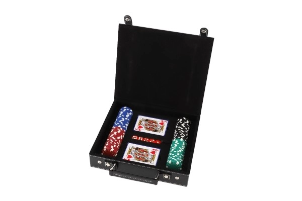 Poker Set with Chips, Cards, and Dice in Portable Case