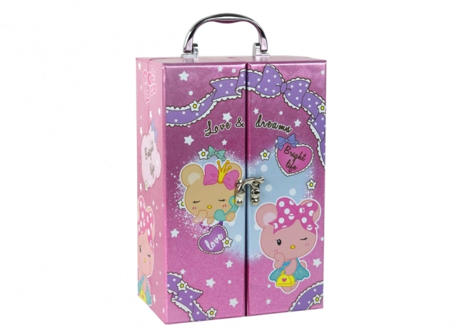 Cosmetic set for makeup and nails in a pink case