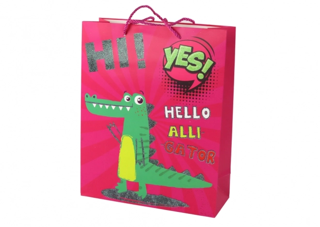 Pink gift paper bag with crocodile design