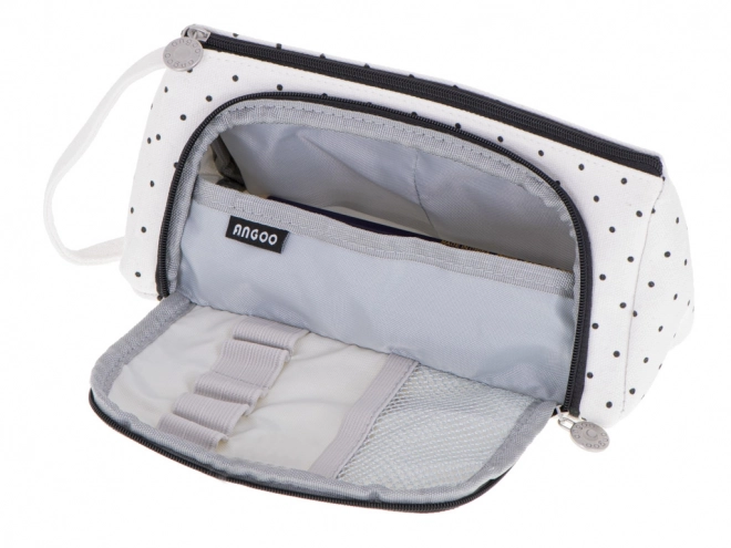 Double Compartment School Pencil Case White with Polka Dots