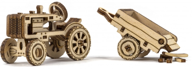 Wooden 3d model tractor with trailer