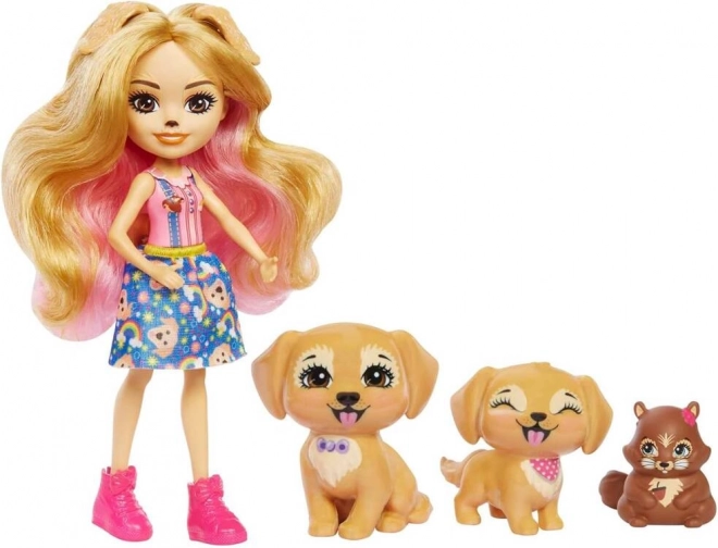 Enchantimals Doll with Golden Retriever Puppies and Squirrel