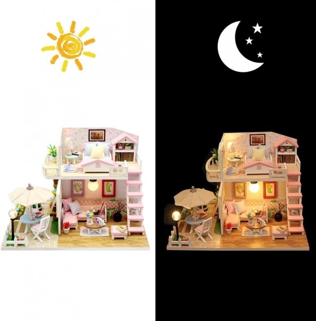 Wooden Dollhouse with LED Lights